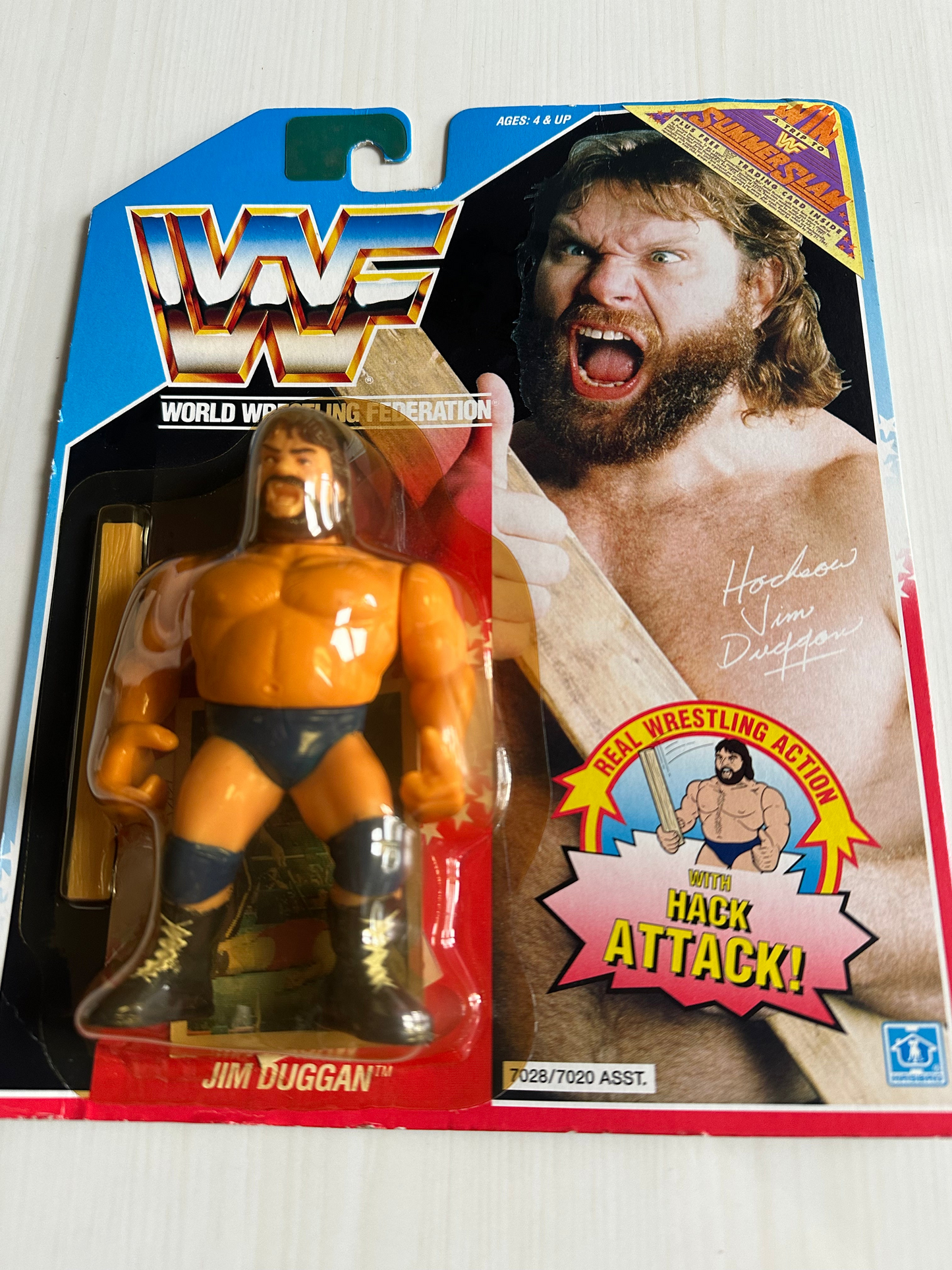 Hacksaw Jim Duggan Series 2 WWF Hasbro MOC Summerslam card