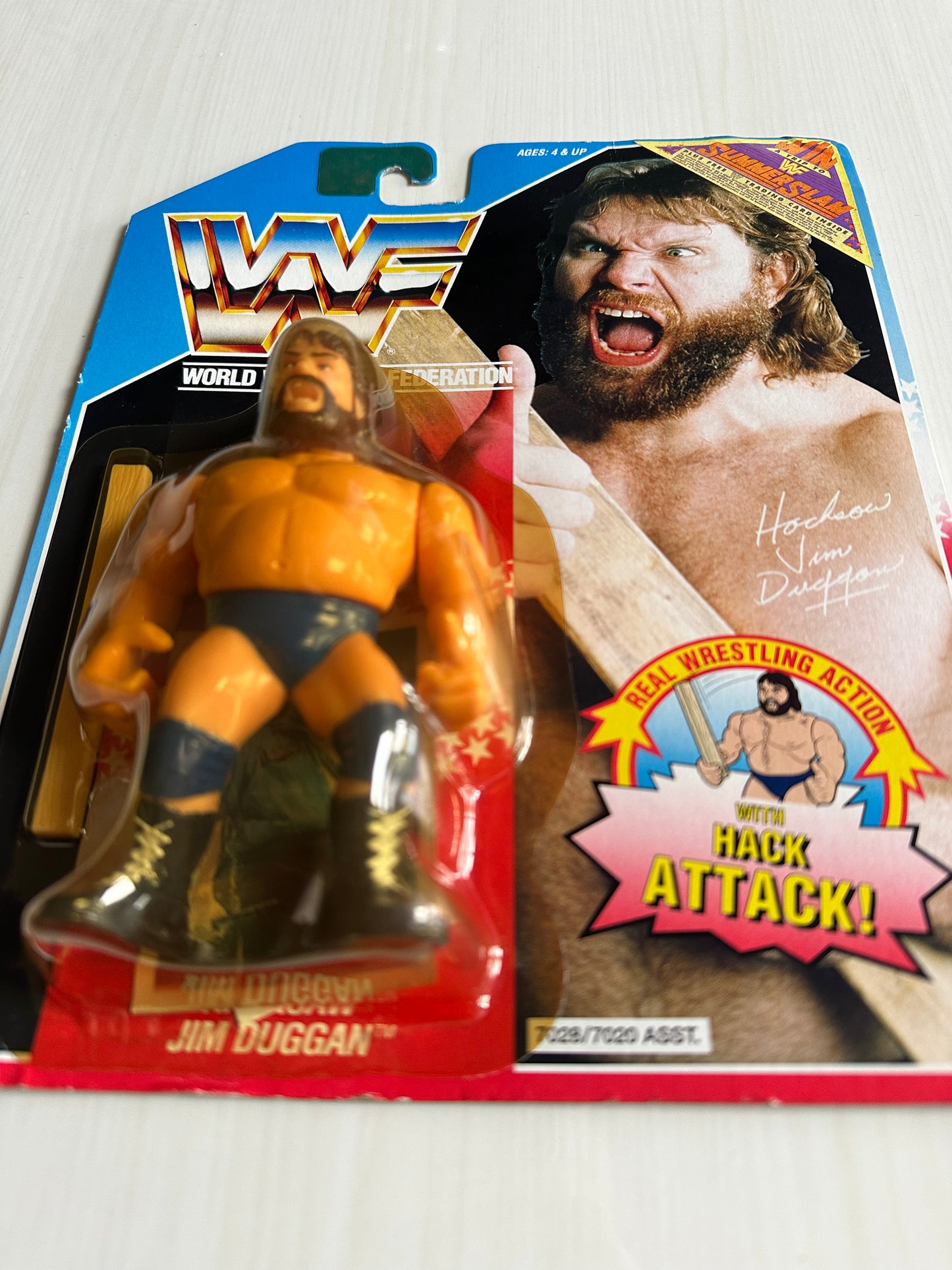 Hacksaw Jim Duggan Series 2 WWF Hasbro MOC Summerslam card