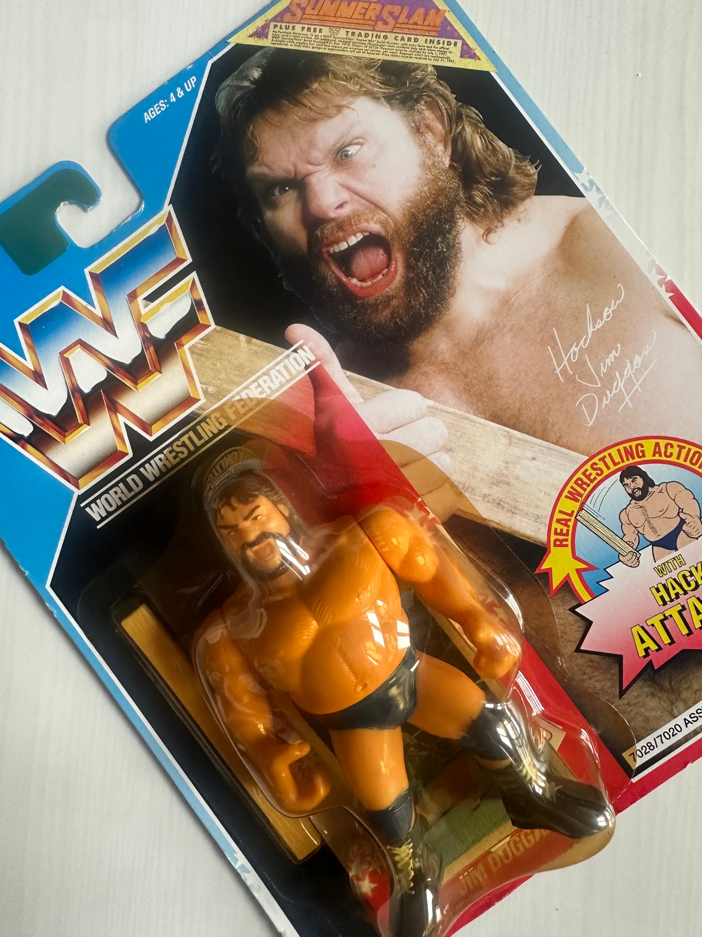 Hacksaw Jim Duggan Series 2 WWF Hasbro MOC Summerslam card