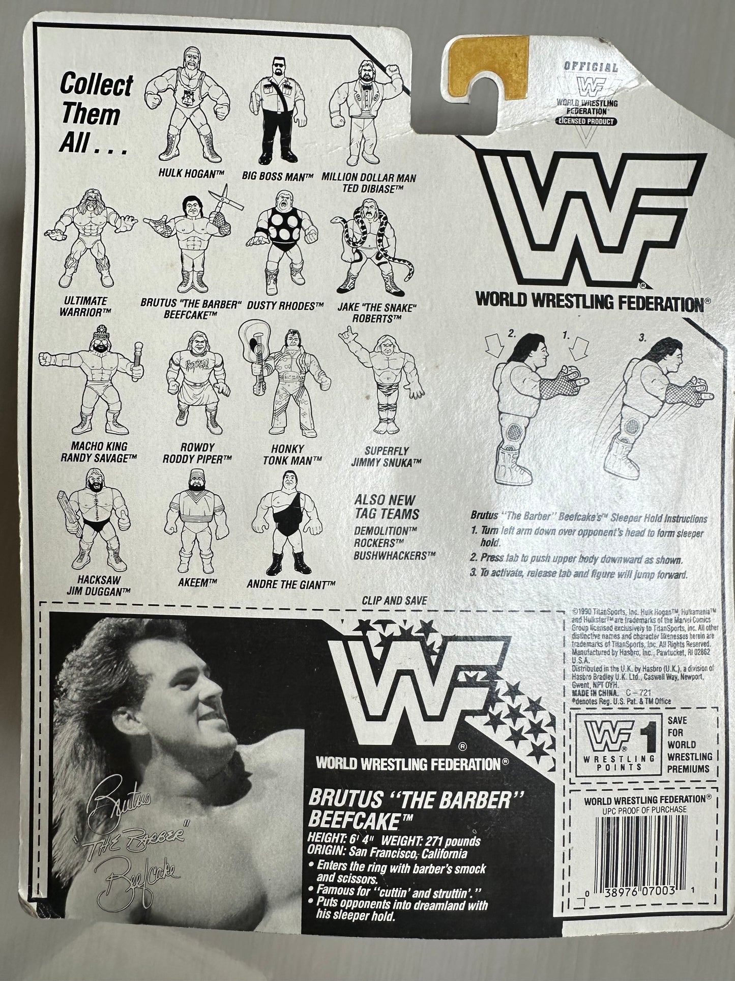 Brutus the Barber Beefcake Series 1 WWF Hasbro MOC figure