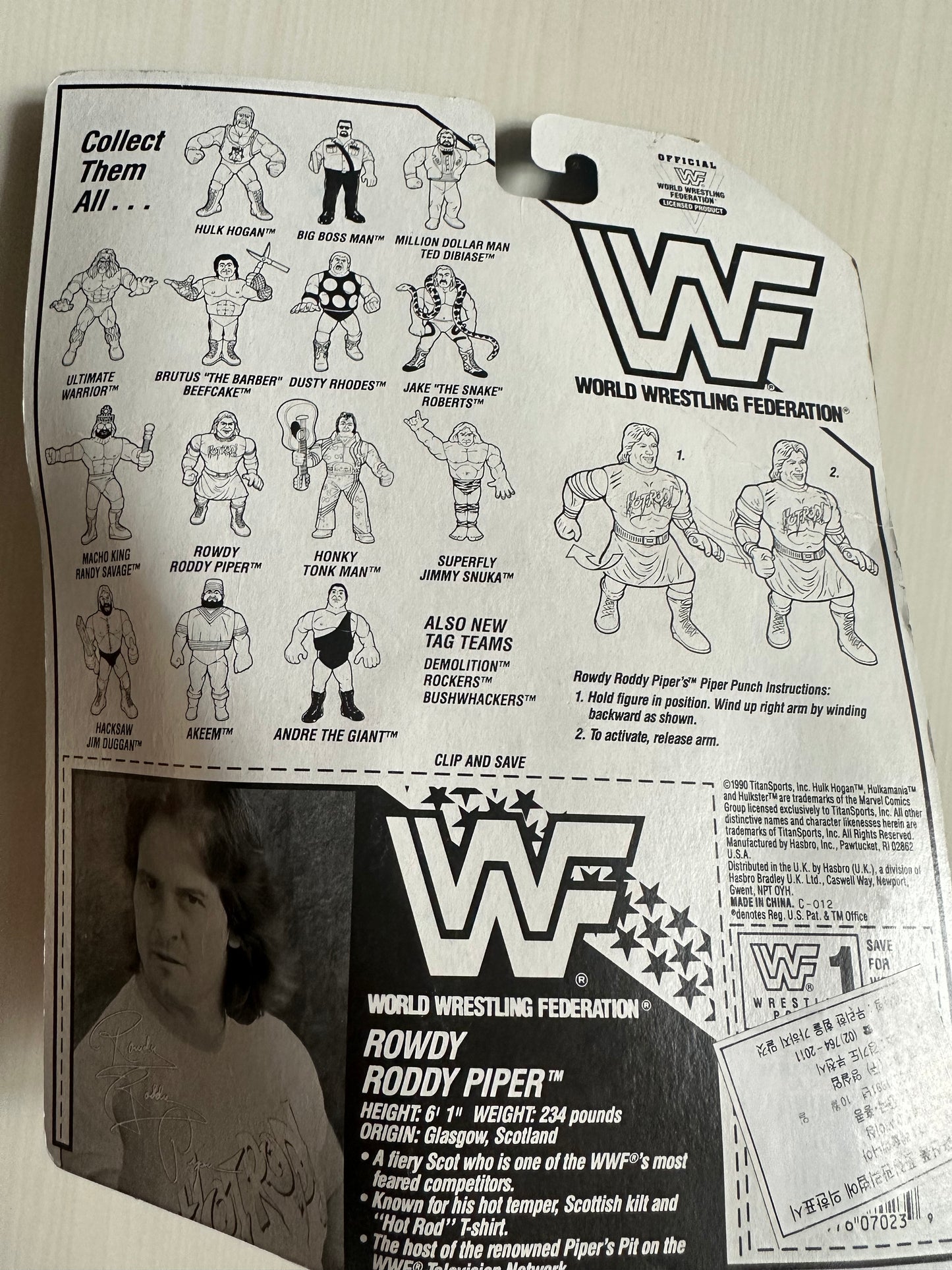 Rowdy Roddy Piper Series 1 WWF Hasbro MOC Korean variant