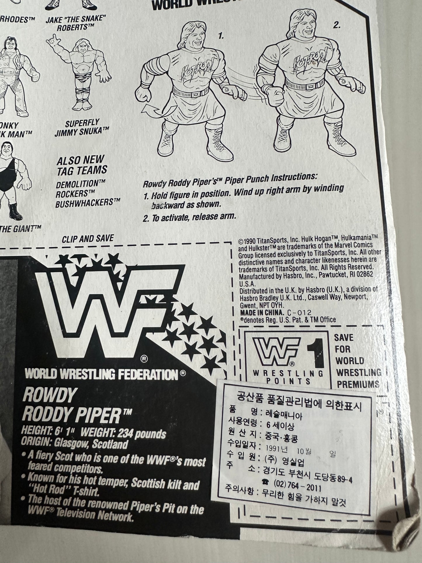 Rowdy Roddy Piper Series 2 WWF Hasbro MOC Korean variant